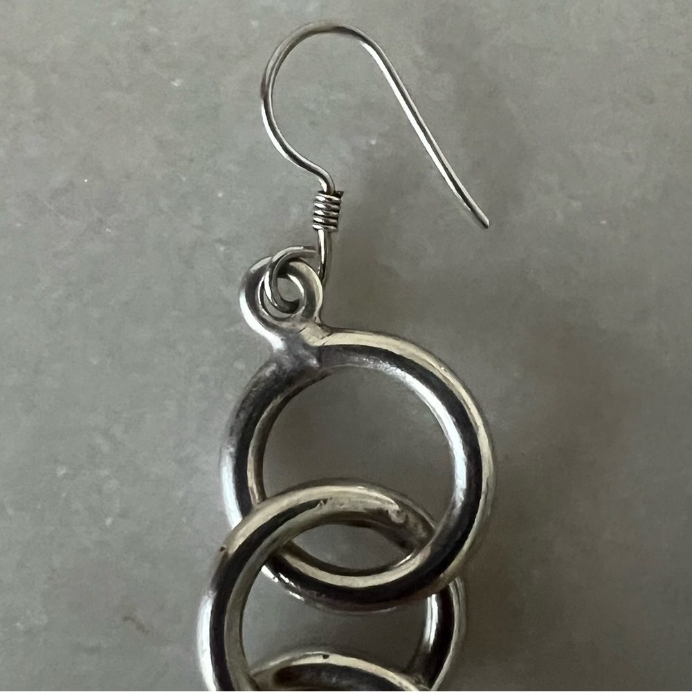 Sterling Silver Solid Three Ring Dangle Earrings - image 8